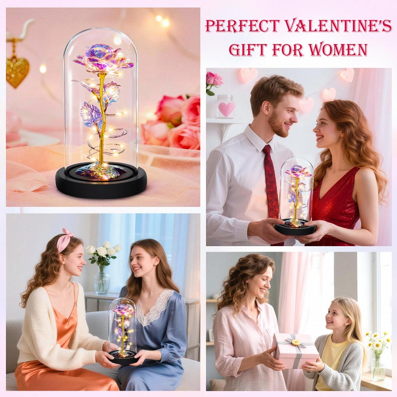 Childom Valentines Day Rose Gifts for Her,Birthday Gifts for Women Mom Mothers Day,Flowers for Delivery Prime,Colorful Light Up Rose in A Glass Dome,Anniversary Valentines Roses Gift for Wife Daughter - Image 5